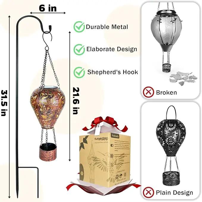 2-Pack Hummingbird Decor Hot Air Balloon Solar Lantern – Outside Decorative Hanging Light for Garden Yard Patio Porch Lawn and Pathway – Unique Housewarming, Birthday Gift for Women Mom Grandma by GreenHaven Gardens