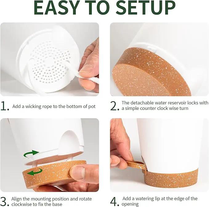 4 inch Small Plant Pots for Outdoor Indoor Plants, 10 Pack Planters with Drainage Holes and Tray, Small Self Watering Pots for Succulent,Cactus, Aloe and Other Plants. (White) by GreenHaven Gardens
