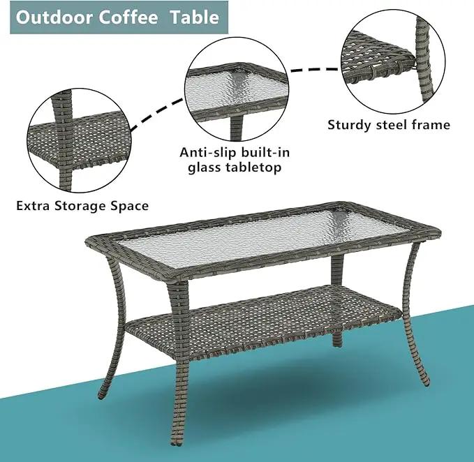Outdoor Wicker Patio Furniture Set - 6 Piece Rattan Patio Conversation Set with 2 Rocking Swivel Chairs,2 Ottomans,1 Loveseat and 1 Coffee Table for Porch Deck Backyard Garden(Mixed Grey/Grey) by GreenHaven Gardens