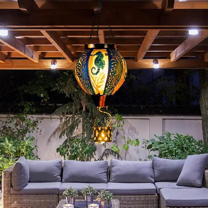 Seahorse Solar Hot Air Balloon Lantern with Flame Flickering Metal Hot Air Balloon Solar Lanterns Outdoor Waterproof Hanging Outdoor Lights for Yard,Patio,Garden Decor Birthday Gift for Women by GreenHaven Gardens