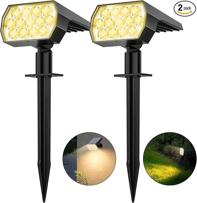 WELALO Solar Spot Lights Outdoor, [2 Pack/52 LED/3 Modes] 2-in-1 Solar Landscape Spotlights, Solar Powered Security Lights, IP65 Waterproof Wall Lights for Walkway Yard Garden Driveway(Warm White) by GreenHaven Gardens