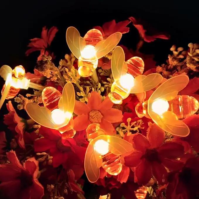 Solar Bee String Lights, 21Ft 30 Led Bee Shape Fairy String Lights Solar Operated String Lights for Garden, Patio, Lawn Decoration (Warm White) by GreenHaven Gardens