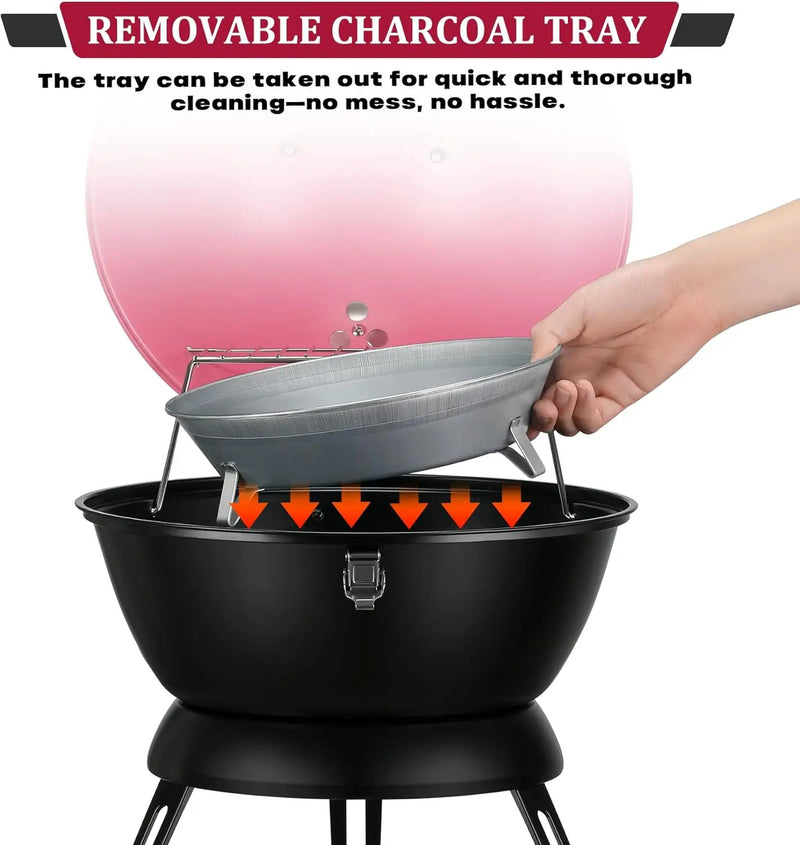 14inch Portable Charcoal Grill with Warming Rack, Small bbq Charcoal Grill Tabletop Foldable Grills for Backyard, Camping, Pink by GreenHaven Gardens
