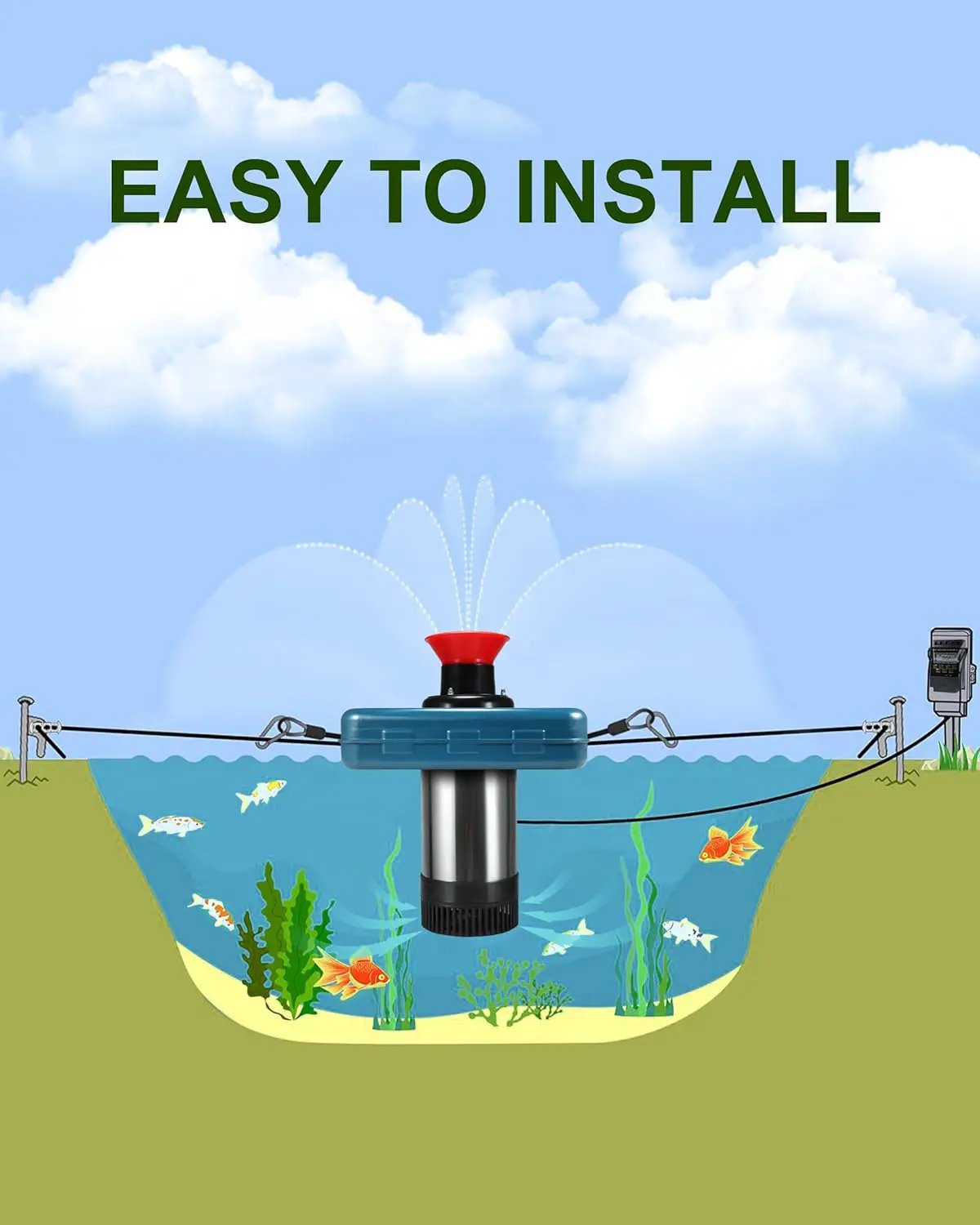 Pond Fountain Aerator 1HP, AS2 750W 15000GPH 110V/120V High Flow Floating Water Fountain Pump With 100ft Power Cord, Stainless Steel Body Aerating Fountains Cascade for Large Small Pond/Lake by GreenHaven Gardens