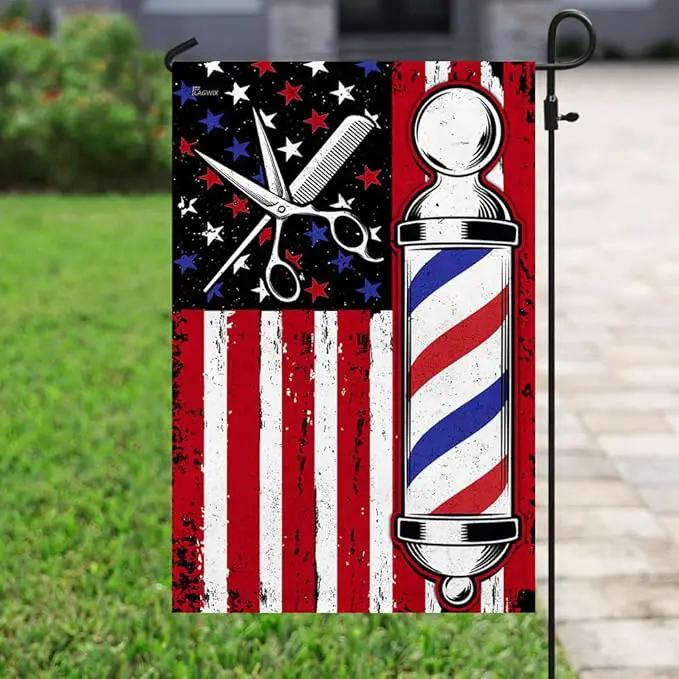 FLAGWIX American Flags, Barber Flag - 4th of July, Independence Day Decorations for Inside, Outside, Garden Flag (11.5" x 17.5") - USA House Garden Flags Premium Polyester, Decorative Outdoor Flags by GreenHaven Gardens