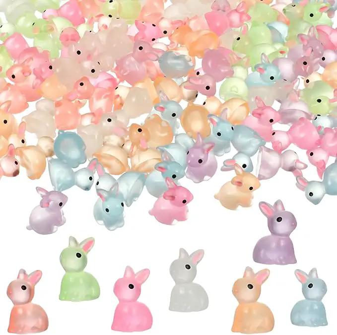 140Pcs Mini Resin Luminous Bunnies Glow in Dark Resin Rabbit Figures for Fairy Garden Luminous Mini Portrait Fairy Garden DIY Christmas Party Ornament Accessories Charms Party Favors by GreenHaven Gardens