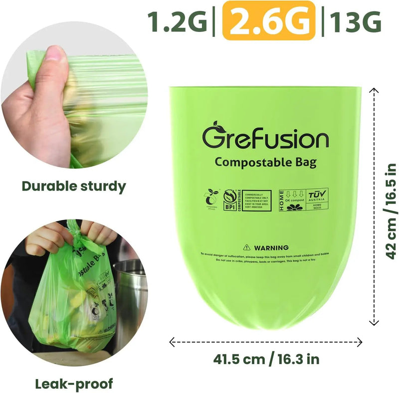 2.6 Gallon Compostable Trash Bags, 100 Count, Extra Thick 0.71 Mil, Certified by BPI and ASTM D6400, Perfect Fit for Small Trash Cans by GreenHaven Gardens