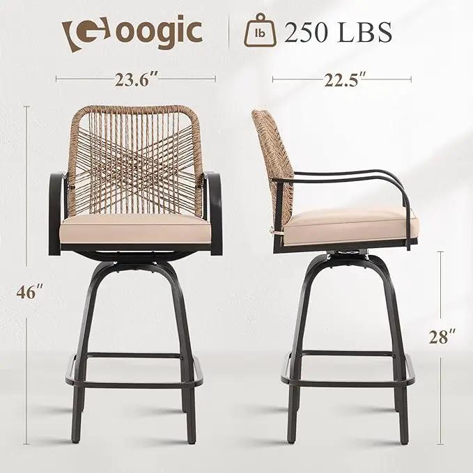 Outdoor Bar Stools Set of 4, Patio Swivel Counter Height Rattan Bar Stools, Patio Wicker Bar Swivel Chairs with Cushion, Outdoor Pool Bar Chairs for Backyard Garden Balcony w /360 Rotation by GreenHaven Gardens