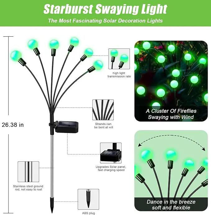 Solar Garden Lights Outdoor, 4 Pack 24LED Waterproof Solar Powered Lights for Yard Pathway Patio, Swaying Lawn Decor as Gardening Gifts for Women Holiday(4 Pack Green) by GreenHaven Gardens