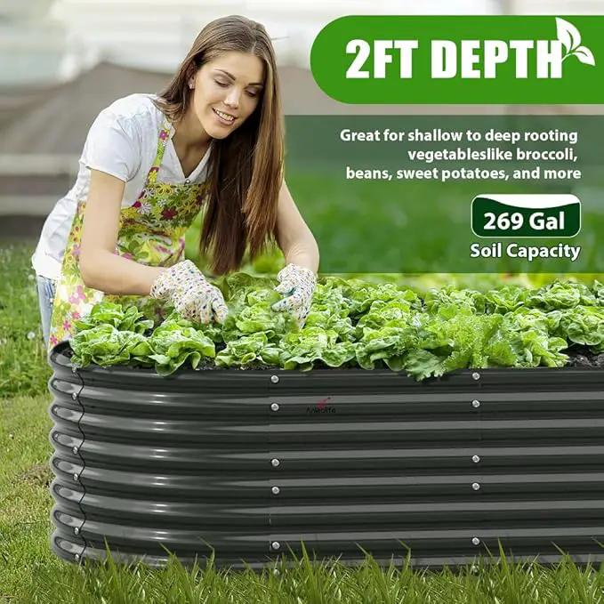 A ANLEOLIFE 6X3X2 ft Galvanized Raised Garden Beds Outdoor, Oval Large Metal Deep Root Planter Box for Planting Vegetables Flowers Herb, Anti-Rust & Easy-Setup, Quartz Grey by GreenHaven Gardens