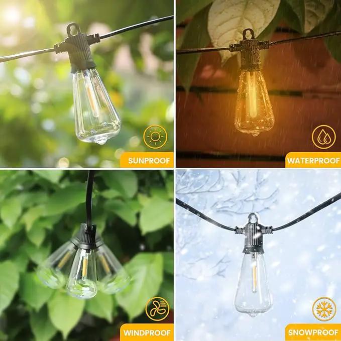 LED Outdoor String Lights, 50 FT Waterproof Patio Lights with 25+2 ST38 Vintage Edison Shatterproof Bulbs, Connectable Dimmable Hanging Lights for Backyard Bistro Cafe Garden Gazebo - Warm White by GreenHaven Gardens