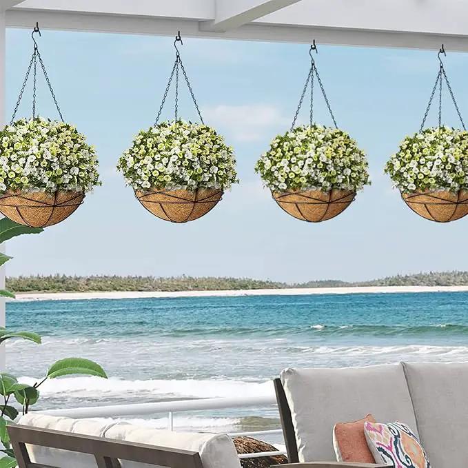 2 Pack 10 Inch Hanging Planters for Outdoor Plants Metal Wire Flower Baskets with Natural Coconut Liners for Garden Planting Decor by GreenHaven Gardens