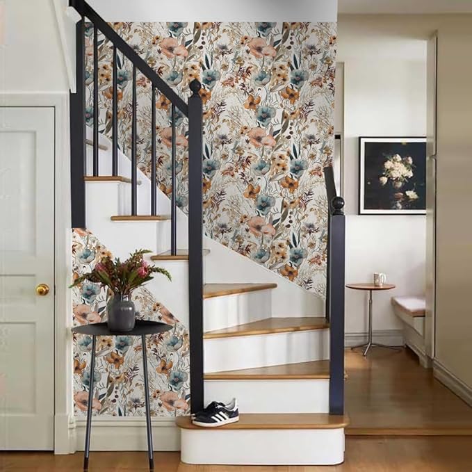 Boho Flowers Brown Leaf Plants Botanical Peel and Stick Wallpaper Self Adhesive Removable Easy Peel Off Stick on Wall Paper for Bedroom Cabinet Renter Friendly by GreenHaven Gardens