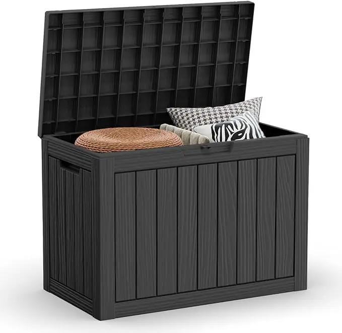 45 Gallon Resin Deck Box, Waterproof Outdoor Storage Bin for Patio, Poolside, and Garden, Lockable & UV-Resistant, Ideal for Small Spaces, Black by GreenHaven Gardens