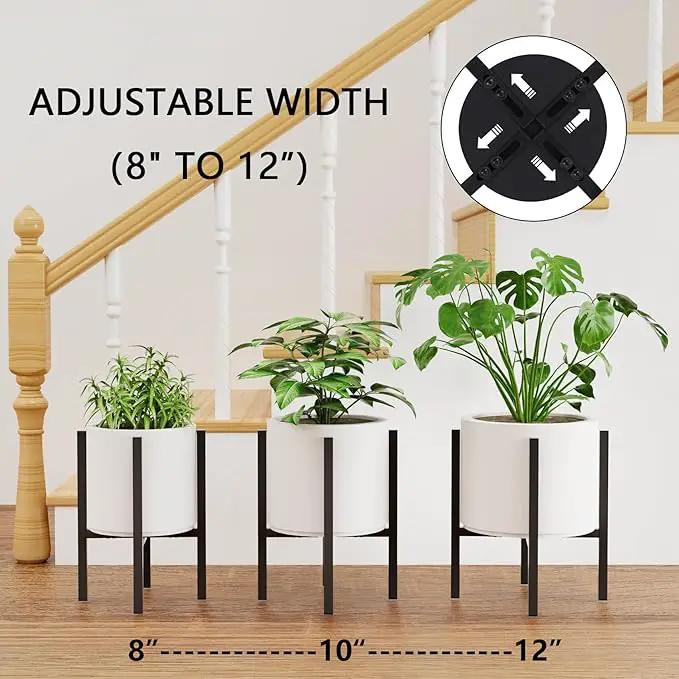 2-Pack Adjustable Metal Plant Stand Indoor Outdoor - Fits 8 to 12 Inches Pots - Mid Century Modern Planter Stand Black Flower Pot Holder Home Decor for Gardening Gifts by GreenHaven Gardens