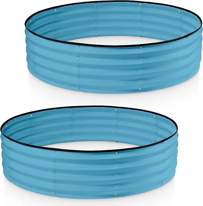 Round Galvanized Raised Garden Bed // 4×4×1 ft (2-Pack) Galvanized Raised Garden Beds Outdoor for Gardening, Vegetables, Flowers // Patented Tool-Free Design Round Planter (Teal) by GreenHaven Gardens