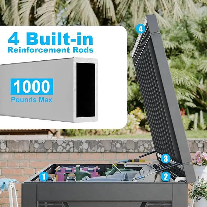 260 Gallon Large Resin Deck Box, Lockable Outdoor Storage Box for Patio Cushions Storage Furniture,Garden Tools, Pool Supplies, Weatherproof and UV Resistant-Black Rattan (260 Gallon) by GreenHaven Gardens