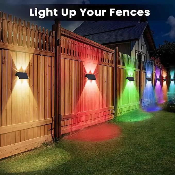 Fence Lights Solar Powered, 4-Pack Solar Fence Lights Up/Down Flexible Buttons, IP67 Waterproof for Outdoor, 120LM Bright, Auto Dusk to Dawn for Wall/Stairs/Yard/Railing/Deck/Pathway (White & RGB) by GreenHaven Gardens