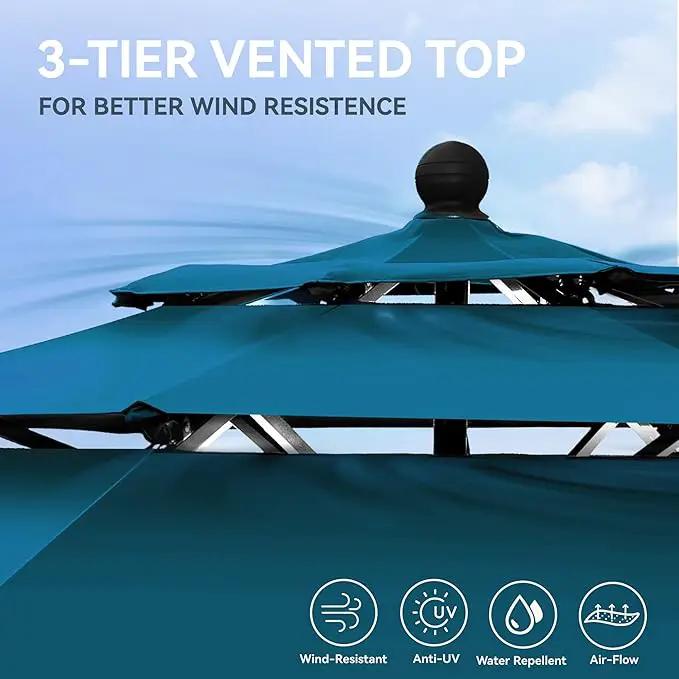GREEN PARTY 10ft Outdoor Patio Umbrella, Auto-Tilt Market Table Umbrellas with Crank, 8 Sturdy Ribs & 1.5" Pole UV Protection for Garden Deck Backyard Pool by GreenHaven Gardens
