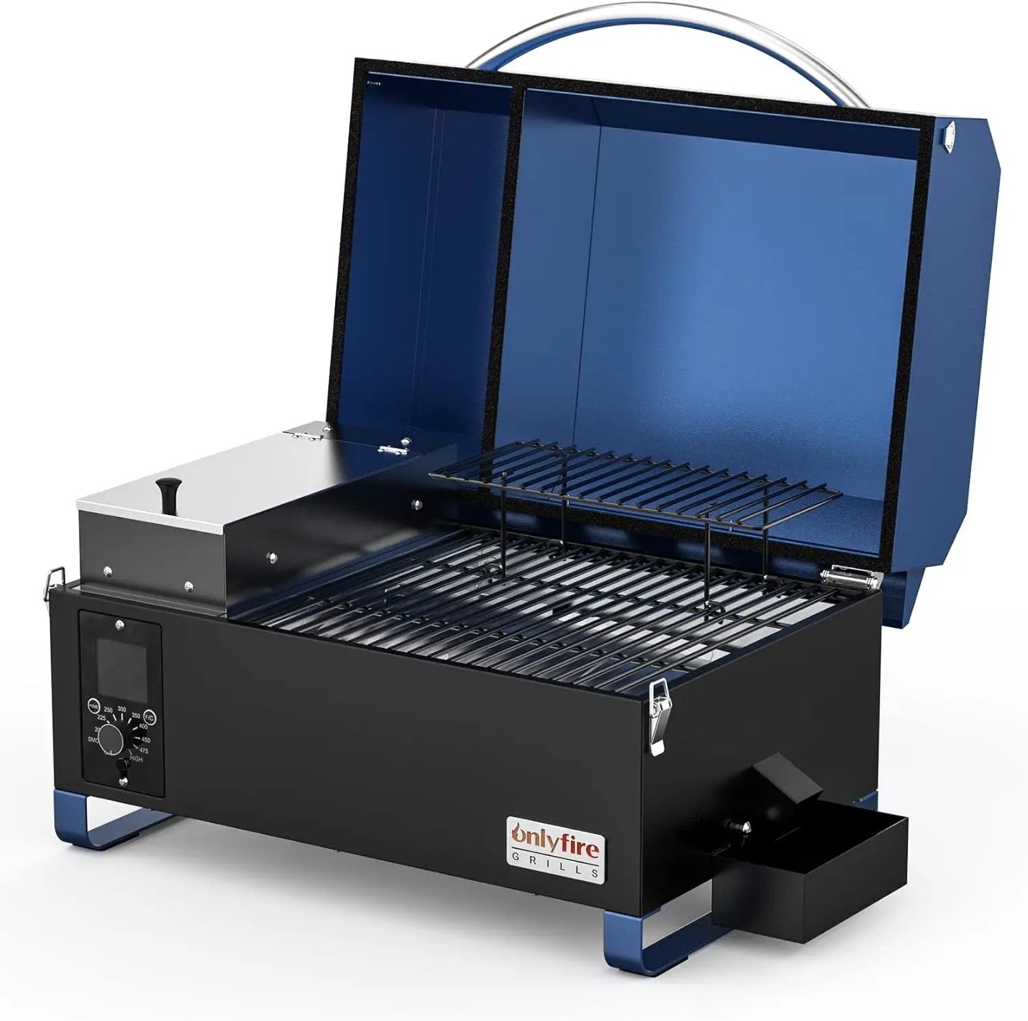 Onlyfire BBQ Wood Pellet Grill Smoker with Digital Control, LED Screen, Meat Probe & 2 Tiers Cooking Area, Portable Tabletop Grilling Stove for BBQ, Smoke, Bake and Roast, RV Camping, Blue by GreenHaven Gardens
