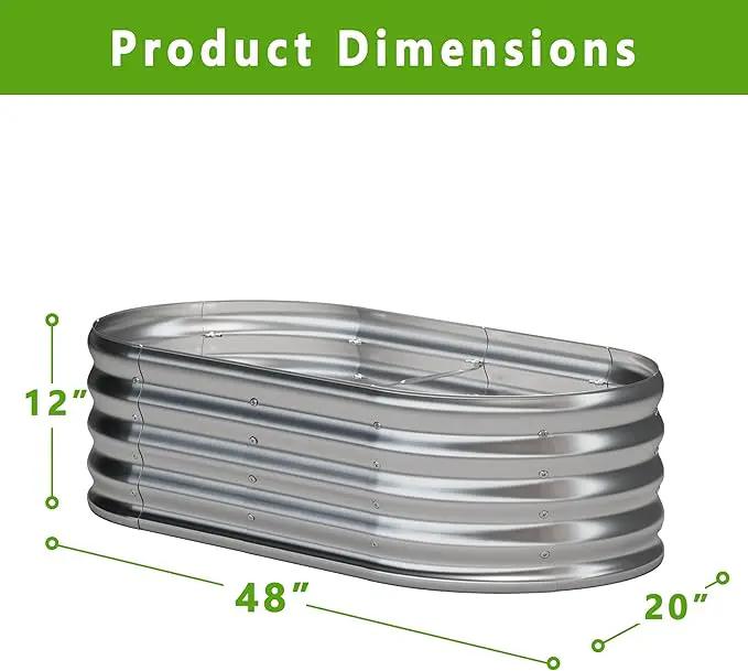 KFN 4x1.8x1FT Galvanized Raised Garden Bed,Raised Garden Bed Kit-Oval Metal Vegetable Box,Large Planter Flower Boxes Outdoor,Planting for Vegetables,Flower,Herb,Sliver,0.7mm by GreenHaven Gardens