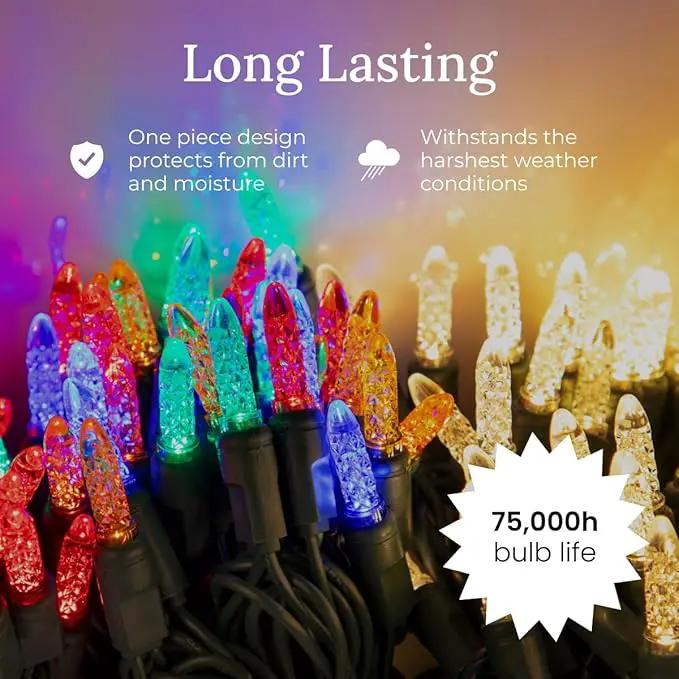 Pro Christmas M5 LED Holiday Lights - 100 Bulbs, 33.3ft - Professional Grade Indoor Outdoor Diamond Cut Sparkle Light Strings for Home Decorations and Christmas Trees - Blue by GreenHaven Gardens