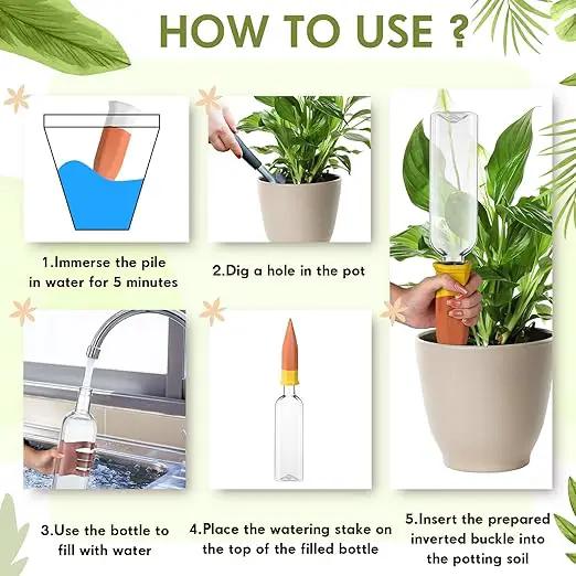 4 Pack Plant Watering Devices, Terracotta Self Watering Spikes with 25 oz Plastic Wine Bottles, Slow Release Plant Waterer Self Watering Planter for Vacation Indoor Outdoor Plant by GreenHaven Gardens