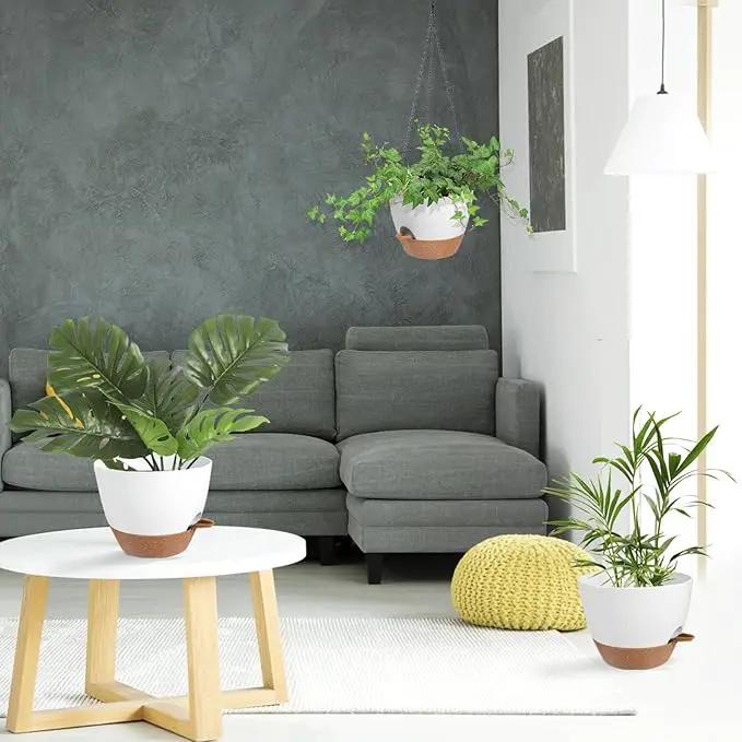 Hanging Planters for Indoor Outdoor Plants, 1 Set Self Watering Hanging Pot with Drainage Holes & Removable Tray (White-12inch, 12'') by GreenHaven Gardens