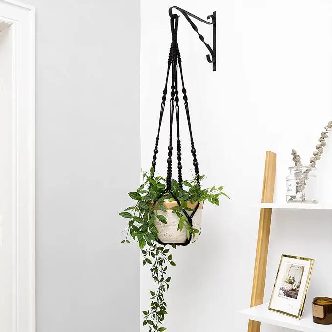 Mkono Macrame Plant Hanger Indoor Hanging Planter Basket with Wood Beads Decorative Flower Pot Holder No Tassels for Indoor Outdoor Boho Home Decor 35 Inch, Black, Set of 2 (POTS NOT Included) by GreenHaven Gardens