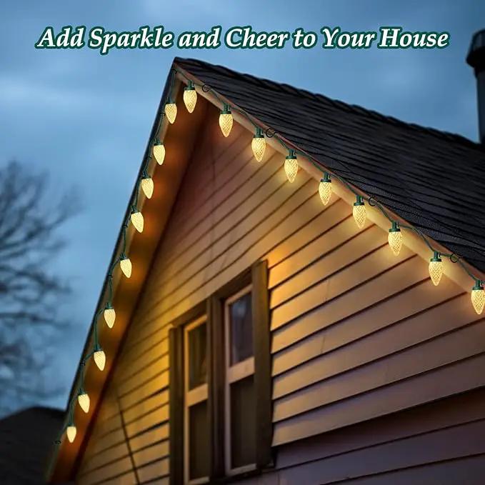 C9 LED Christmas Lights, 134FT 200Bulbs Outdoor Christmas Decorations for House Waterproof String Lights Extendable Green Wire Fairy Lights for Patio Xmas Garden Party Wedding Indoor Warm White by GreenHaven Gardens