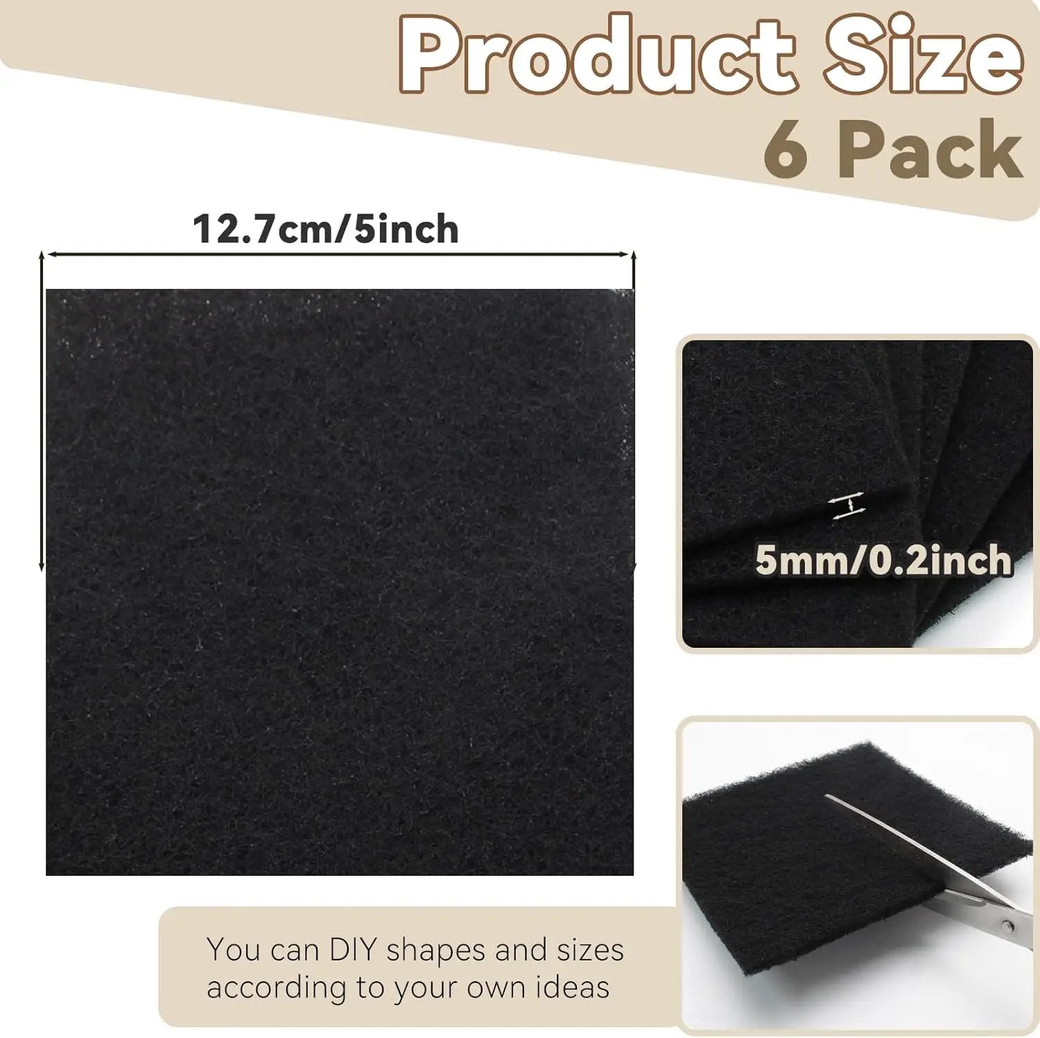 Biaungdo 6 Pack 5 Inch Sqaure Charcoal Filter Replacements, Black Kitchen Compost Bin Filters for Countertop Square Carbon Filter Bin Pail Replacement by GreenHaven Gardens
