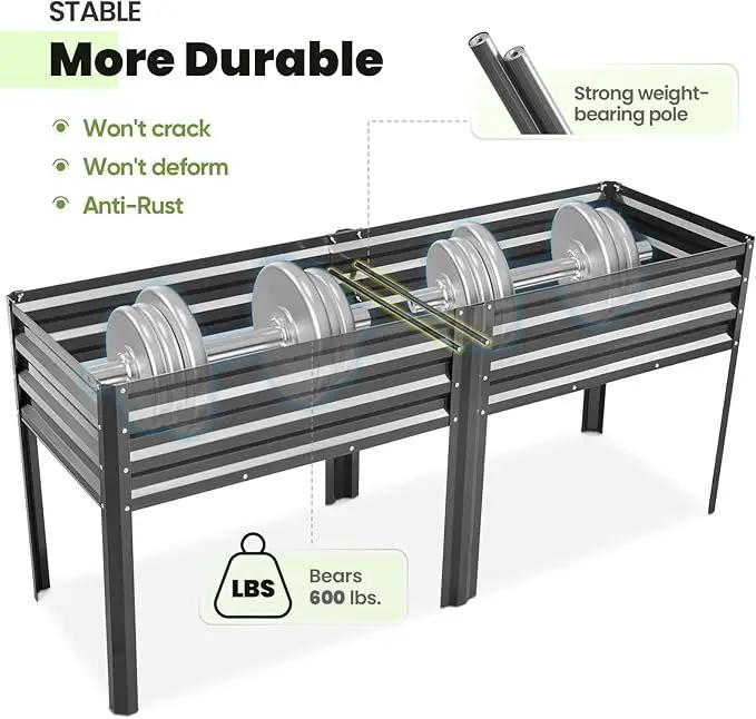 KING BIRD Raised Garden Bed with Legs Galvanized Large Elevated Planter Box for Backyard, Patio, Balcony, 600lb Capacity, Dark Grey 70.9x22.8x31.5 in by GreenHaven Gardens