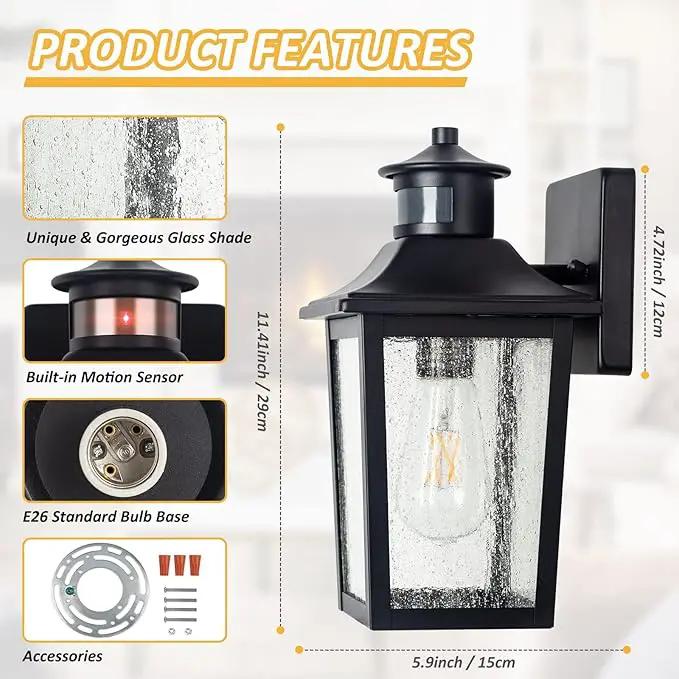 2 Packs Motion Sensor Outdoor Wall Lights - Black Dusk to Dawn Outdoor Lighting, LED Waterproof Exterior Garage Light Fixture, Modern Porch Light Outside Wall Mount for Front Door, House, Anti-Rust by GreenHaven Gardens