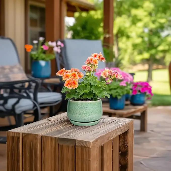 G EPGardening Ceramic Plant Pot - 4 inch Plant Pots with Drainage Hole & Saucer, Small Pots for Plant Indoor Outdoor, Modern Round Planter, Decorative Flower Pot, Room Decor, House Warming Gift, Green by GreenHaven Gardens