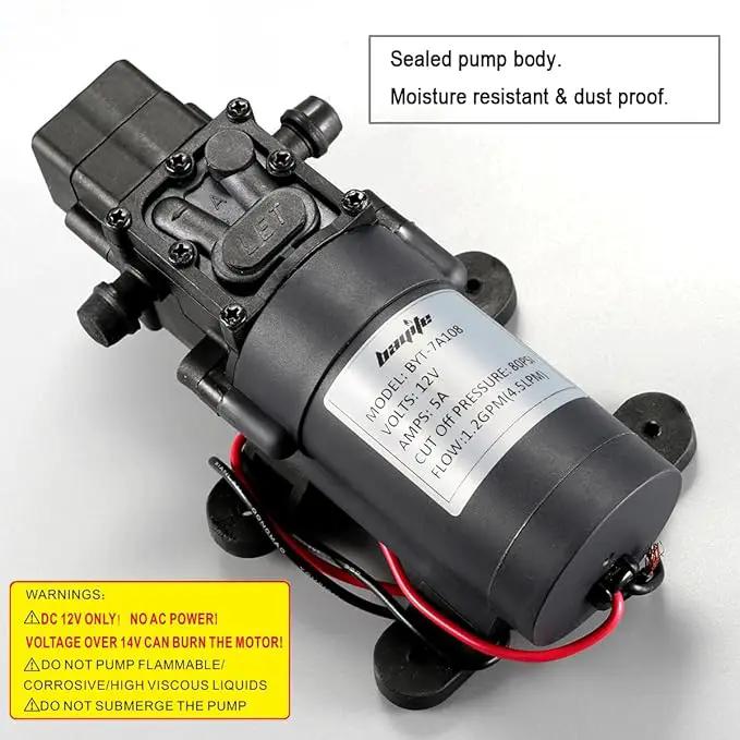 bayite 12V DC Water Transfer Pump with 2 Hose Clamps 12 Volt Diaphragm Pump Self Priming Sprayer Pump with Pressure Switch 4.5 L/Min 1.2 GPM 80 PSI for Weed ATV Marine Boat by GreenHaven Gardens
