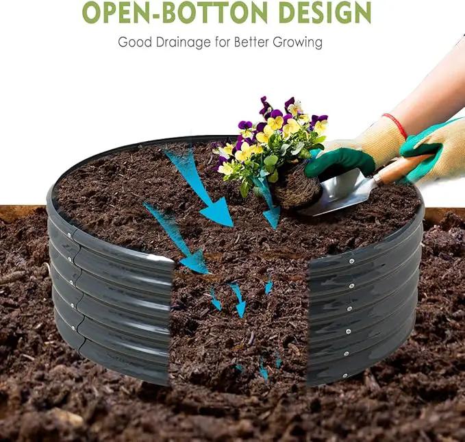 FORTUNO High Round Galvanized Raised Garden Bed Kit Box Dia 3 x H 1.5Ft (2 Pack) Metal Outdoor Flower Bed Steel Patio Ground Planter for Planting Vegetables and Herb, Dark Grey by GreenHaven Gardens