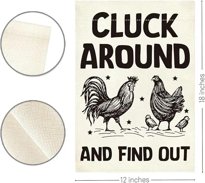 Welcome Summer Funny Chicken Garden Flag Outdoor Decorations Cluck Around And Find Out Small Double Sided Burlap art Stained Glass Style Garden Flags 12 x 18 Inch for Outside by GreenHaven Gardens