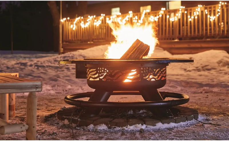 Castlecreek 47" Fire Pit BBQ Grill Outdoor Wood Burning Steel Log Firepit for Camping, Grilling, Smores, Yard, Cooking Outside, Barbecue, Bonfire Flag by GreenHaven Gardens