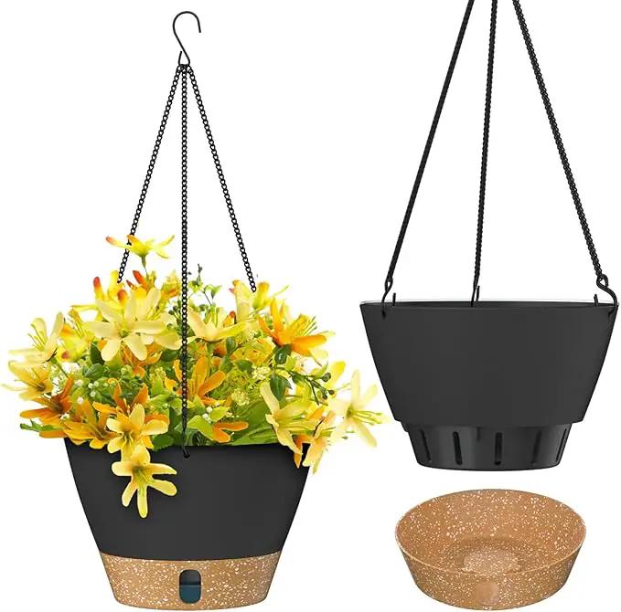 ZMTECH Hanging Planters for Indoor Plants Set of 2 Self Watering Hanging Pots Hanging Baskets Hanging Flower Pots for Outdoor Hanging Plants(10 Inch, Gray) by GreenHaven Gardens