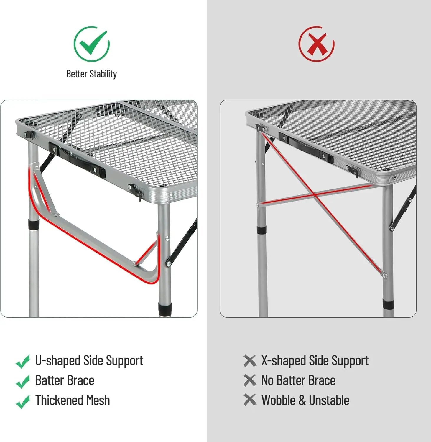 RedSwing Portable Grill Table for Outside, Aluminum Folding Grill Stand Table for Outdoor Camping Picnic BBQ, Lightweight Adjustable Height, 24"x24"x9.8"/27" Sliver by GreenHaven Gardens