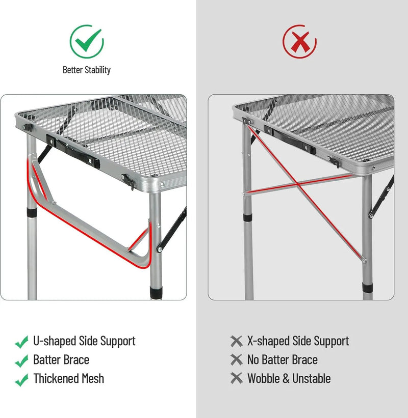 RedSwing Portable Grill Table for Outside, Aluminum Folding Grill Stand Table for Outdoor Camping Picnic BBQ, Lightweight Adjustable Height, 24"x24"x9.8"/27" Sliver by GreenHaven Gardens
