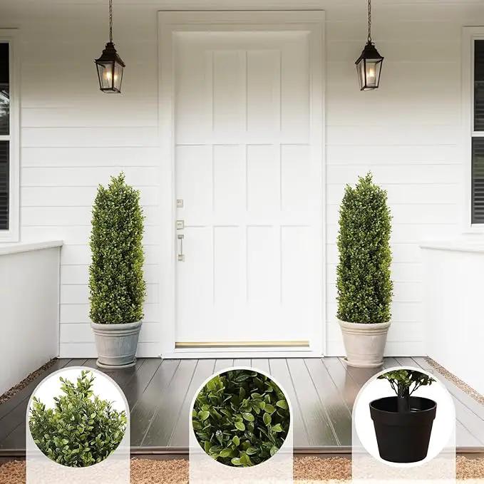 4ft Artificial Boxwood Topiary Trees (Set of 2) - UV Resistant Faux Plants for Outdoor/Indoor, Realistic 48in Fake Bushes and Shrubs for Front Porch, Planter, Patio - Low Maintenance & Evergreen by GreenHaven Gardens
