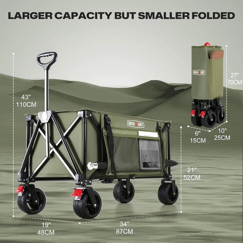 Overmont Collapsible Wagon Cart with Wheels - 180L Foldable Heavy Duty Wagon with Big All-Terrain Wheels - 330Lbs Weight Capacity with Side Pockets for Camping Sports Garden Grocery Shopping Green by GreenHaven Gardens