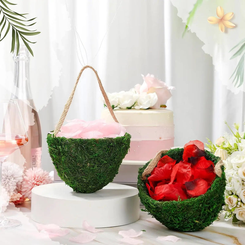 Leinuosen 2 Pcs Wedding Flower Baskets, Moss Style Small Baskets with Handles for Gifts Wedding Floral Decoration Flowers Petal Candy Storage and Home Decoration by GreenHaven Gardens