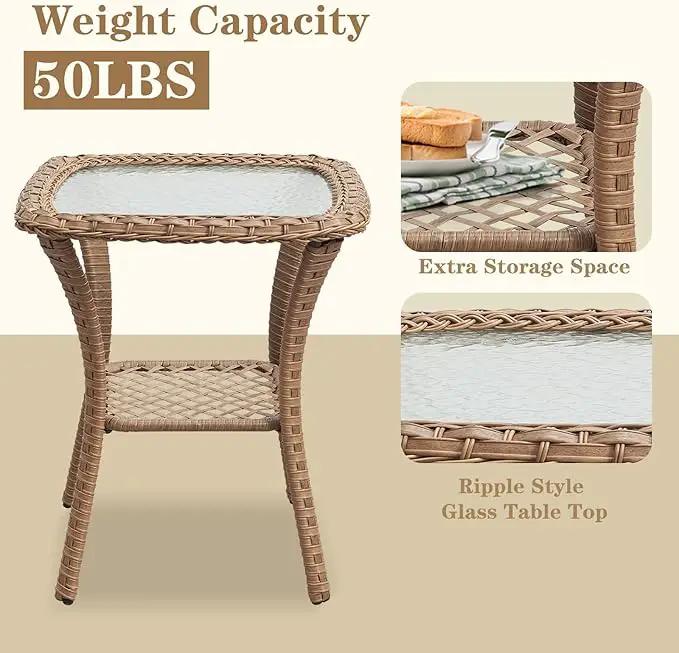 5 Pieces Patio Furniture Sets Wicker Outdoor Furniture, Rattan Patio Swivel Glider Chairs with 2 Ottoman and Glass Side Table, Yellow Wicker by GreenHaven Gardens
