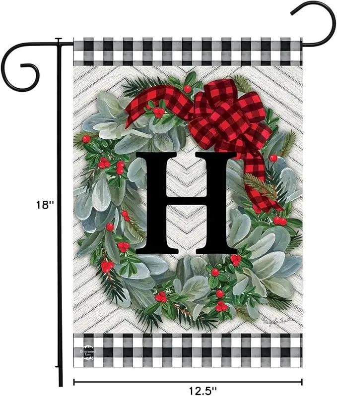 Briarwood Lane Winter Wreath Monogram Letter H Garden Flag by GreenHaven Gardens