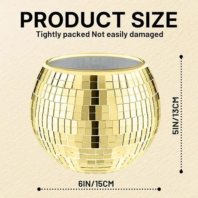 2 Pcs Disco Ball Vase,5 x 6 Inch Mirrored Disco Ball Planter,Disco Ball Candle Holders Perfect Disco Decorative Planters for Living Room Bedroom Table Wedding Party Birthday(Gold) by GreenHaven Gardens