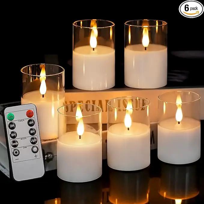 6Pack Glass Flickering Flameless Candles with Remote, 2"X3" Real Wax Votive Candles Battery Operated, Small Electric LED Candles for Wedding Home Decor, w/4 Timers+2 Lighting Modes [Clear] by GreenHaven Gardens