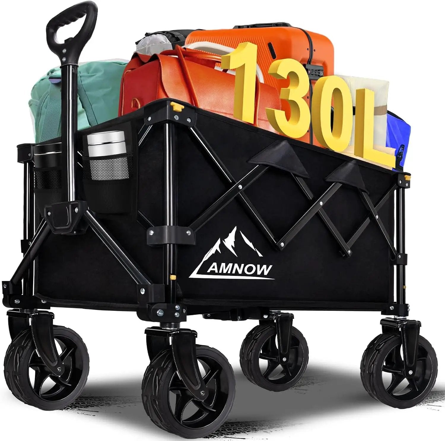 Collapsible Wagon Cart with Wheels Foldable, Folding Wagons Carts with Silent Universal Wheels, Large Grocery Cart On Wheels, Heavy Duty Utility Wagon for Shopping Beach Sports Fishing Camping, 130L by GreenHaven Gardens