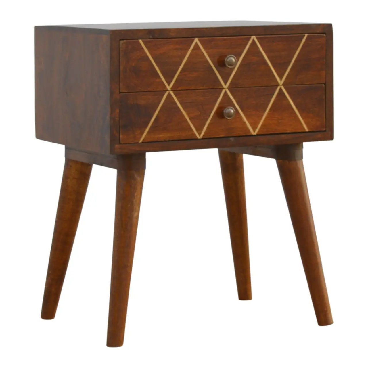 Inlay Geo Brass Bedside Table - Chestnut by HouseOfZazla